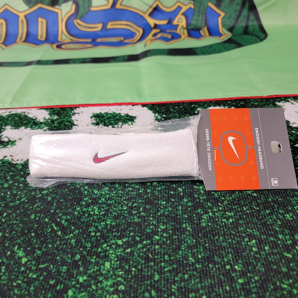 Vintage Nike Sweat Headband White with Red/Black Swoosh NEW